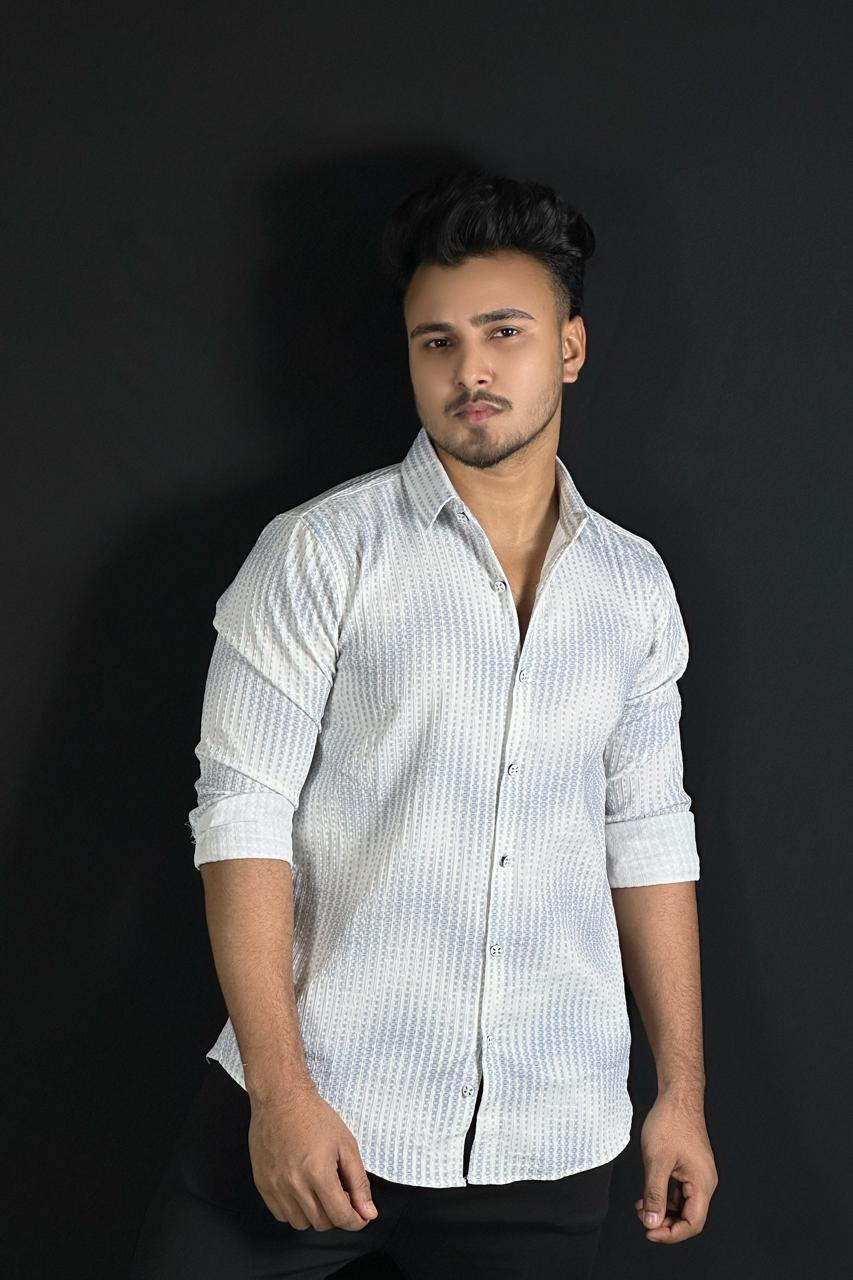 ব্লু হোয়াইট কালার প্রিন্টেড শার্ট-Star